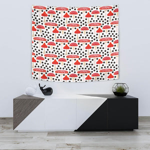 Red Mushroom Dot Pattern Wall Tapestry