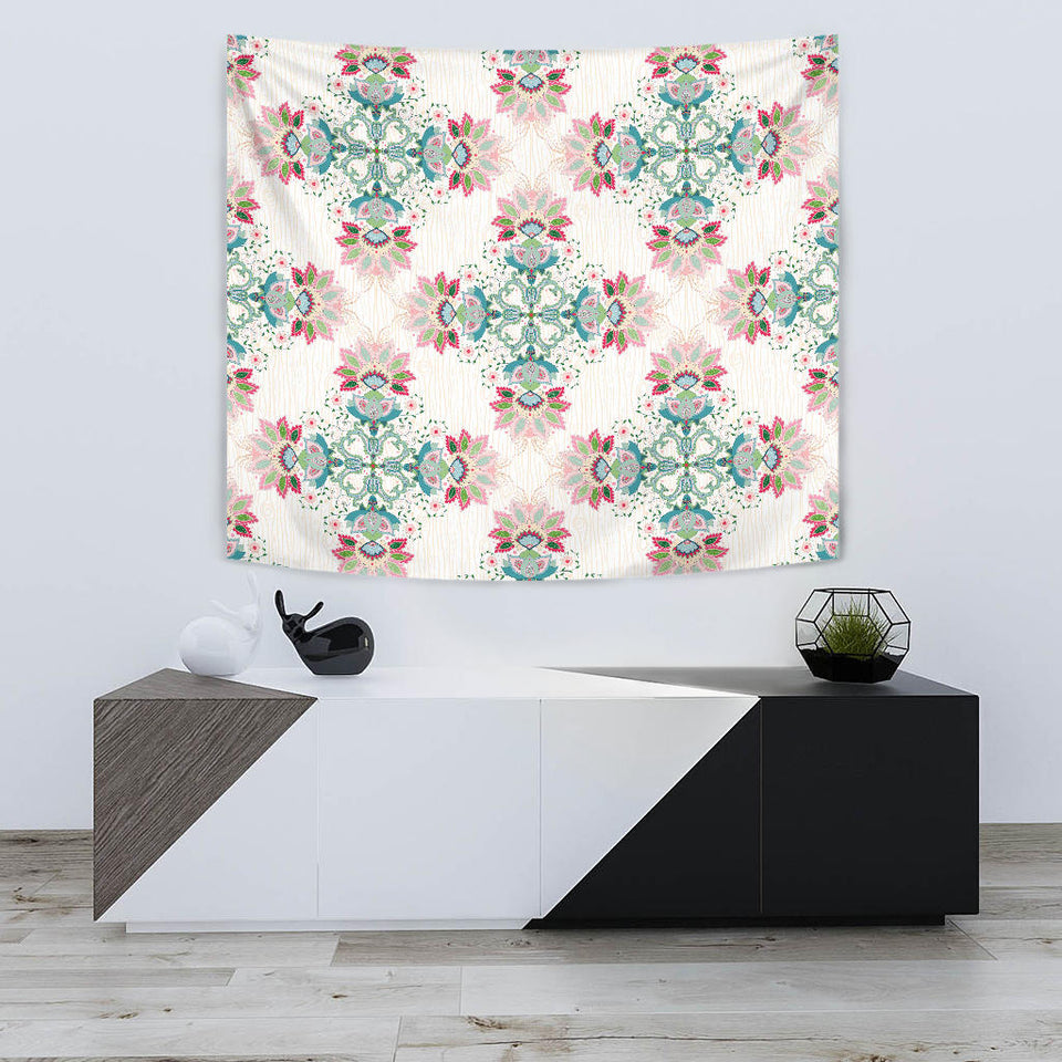 Square Floral Indian Flower Pattern Wall Tapestry