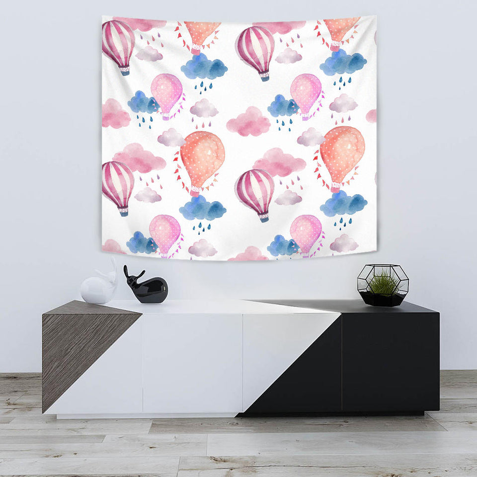 Watercolor Air Balloon Cloud Pattern Wall Tapestry