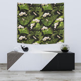 White Orchid Flower Tropical Leaves Pattern Blackground Wall Tapestry