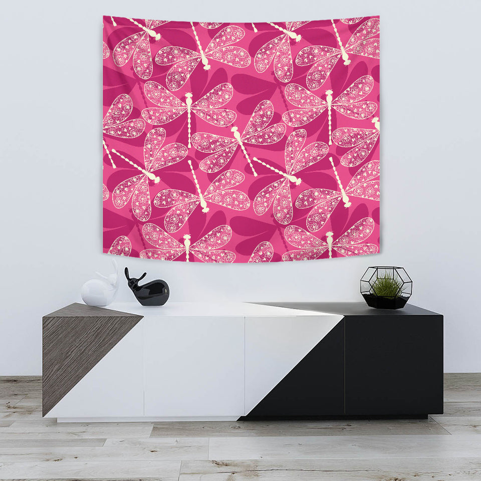 Beautiful Dragonfly Pink Background Wall Tapestry
