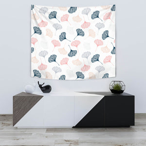 Black Gray Cream Coral Ginkgo Leaves Pattern Wall Tapestry