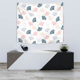 Black Gray Cream Coral Ginkgo Leaves Pattern Wall Tapestry