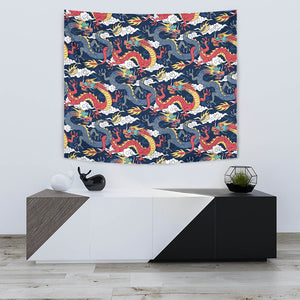 Blue Red Dragon Cloud Pattern Wall Tapestry