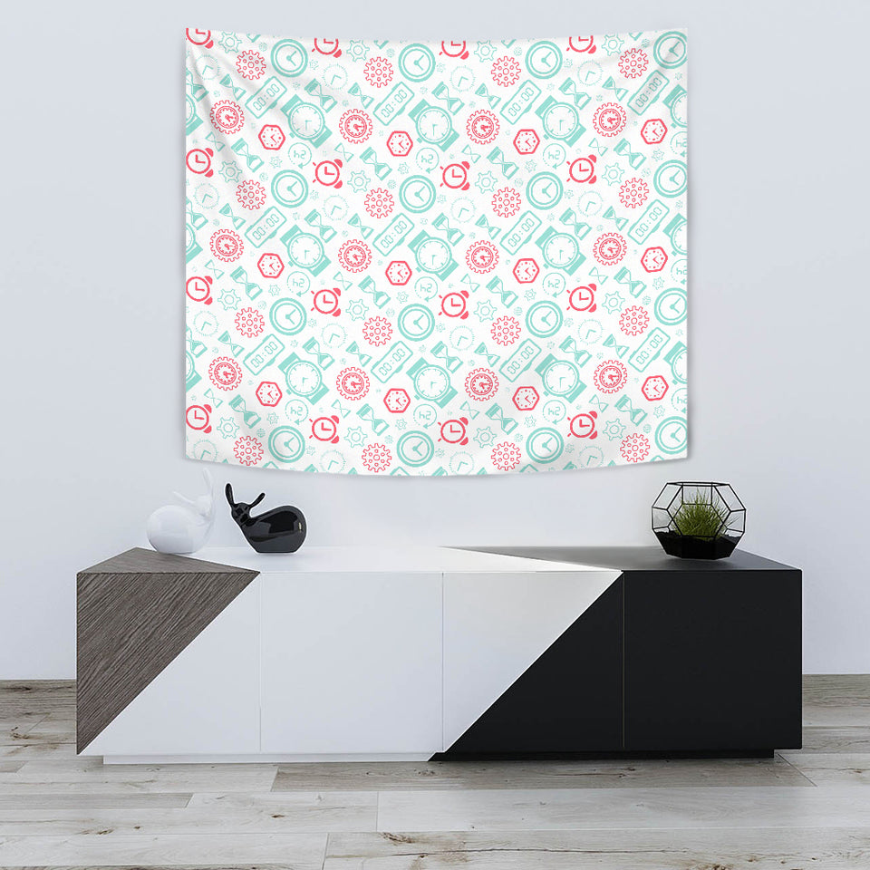 Clock Time Pattern Blackground Wall Tapestry