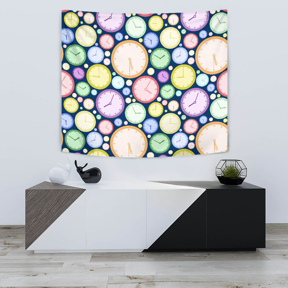 Colorful Clock Background Wall Tapestry