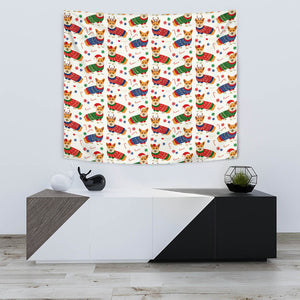 Corgi Christmas Pattern Wall Tapestry