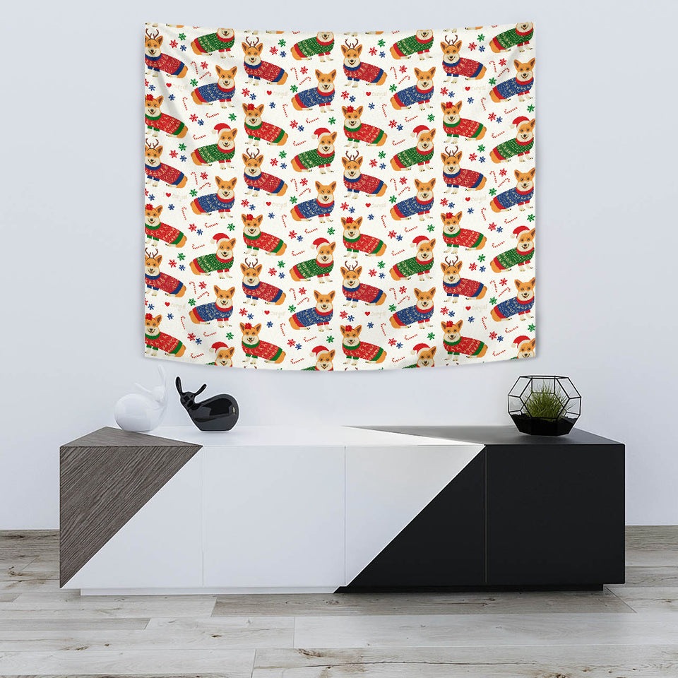 Corgi Christmas Pattern Wall Tapestry