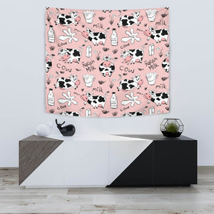 Cows Milk Product Pink Background Wall Tapestry