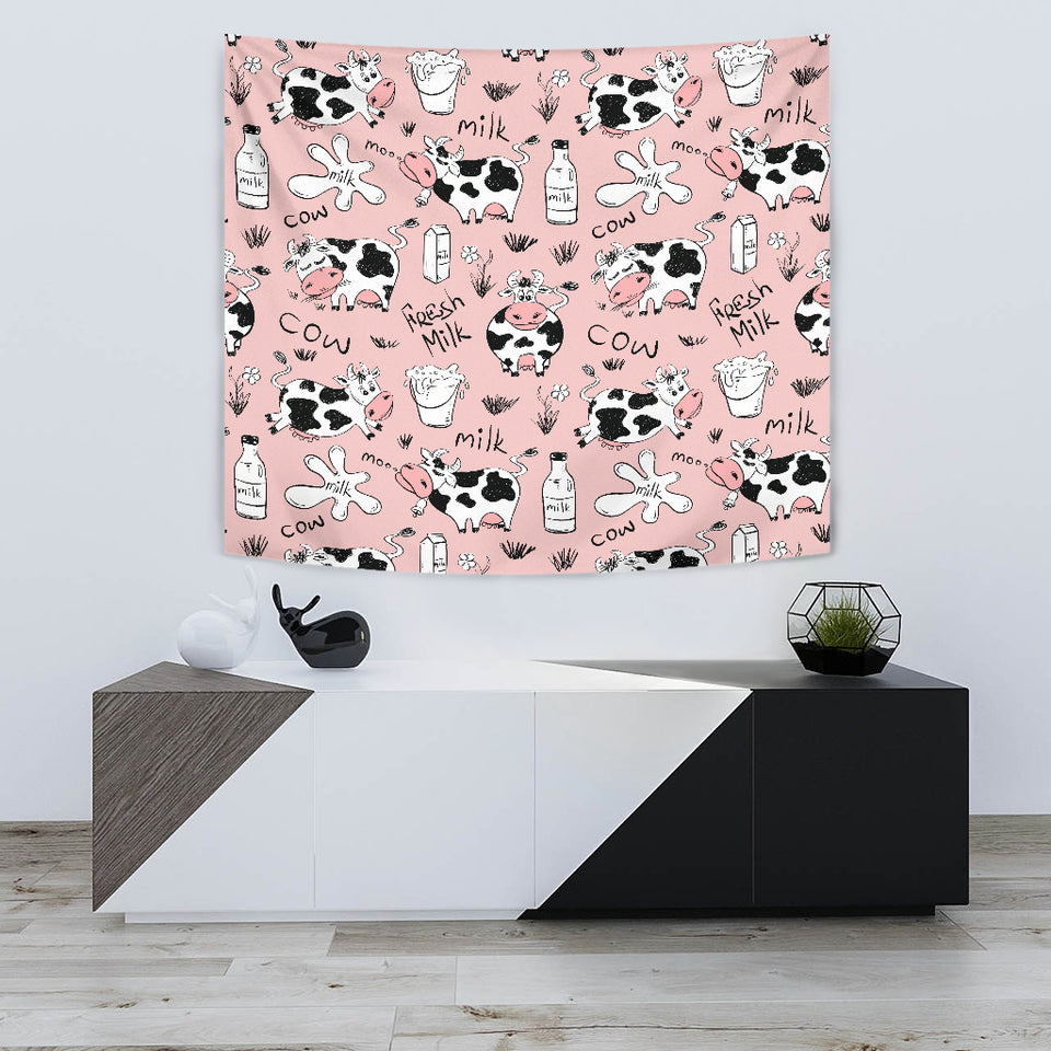 Cows Milk Product Pink Background Wall Tapestry