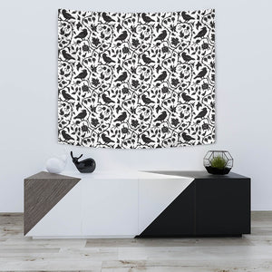 Crow Dark Floral Pattern Wall Tapestry