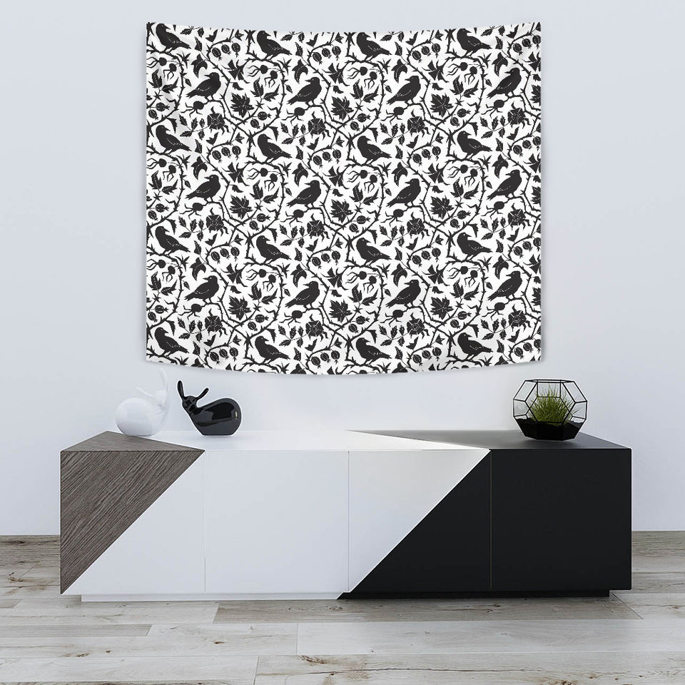 Crow Dark Floral Pattern Wall Tapestry