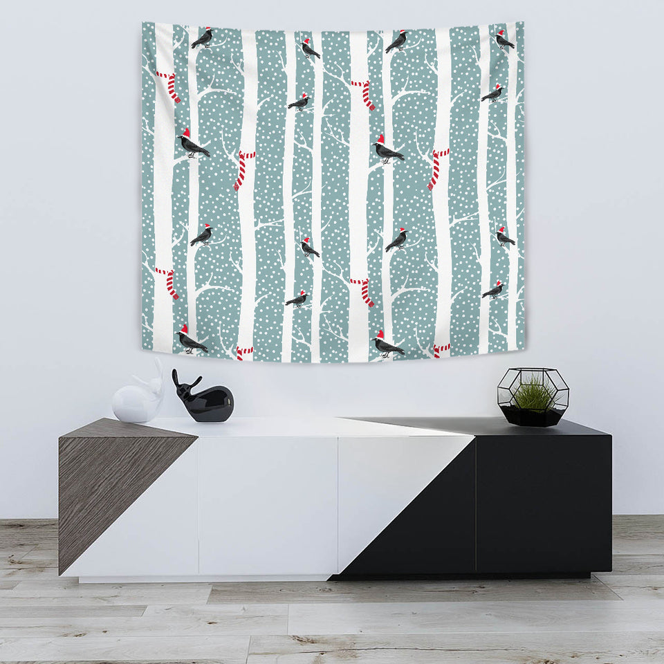 Crows Christmas Hat Scarf Wall Tapestry
