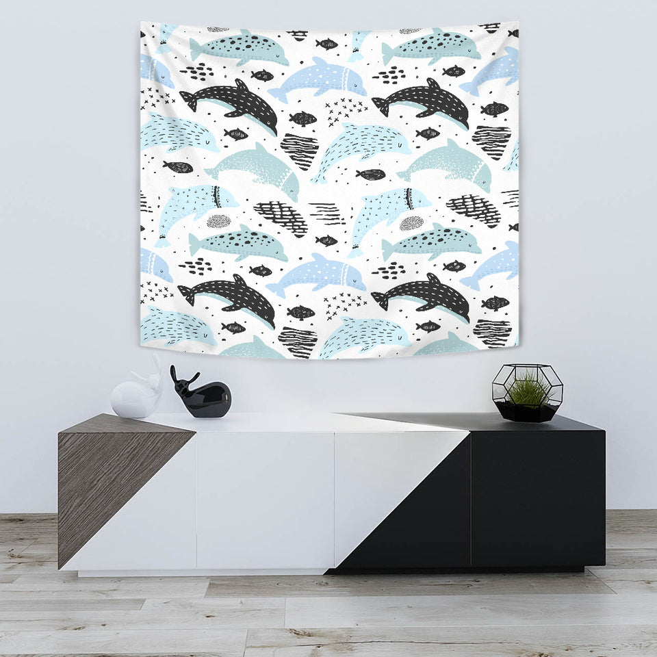 Cute Dolphins Childish Style Pattern Wall Tapestry