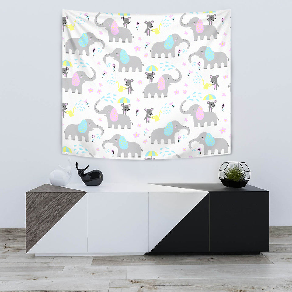 Cute Elephant Mouse Pattern Wall Tapestry