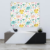 Cute Elephants Palm Tree Flower Butterfly Pattern Wall Tapestry