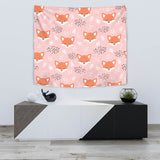 Cute Fox Pattern Pink Background Wall Tapestry