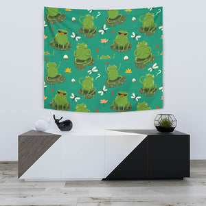 Cute Frog Dragonfly Design Pattern Wall Tapestry
