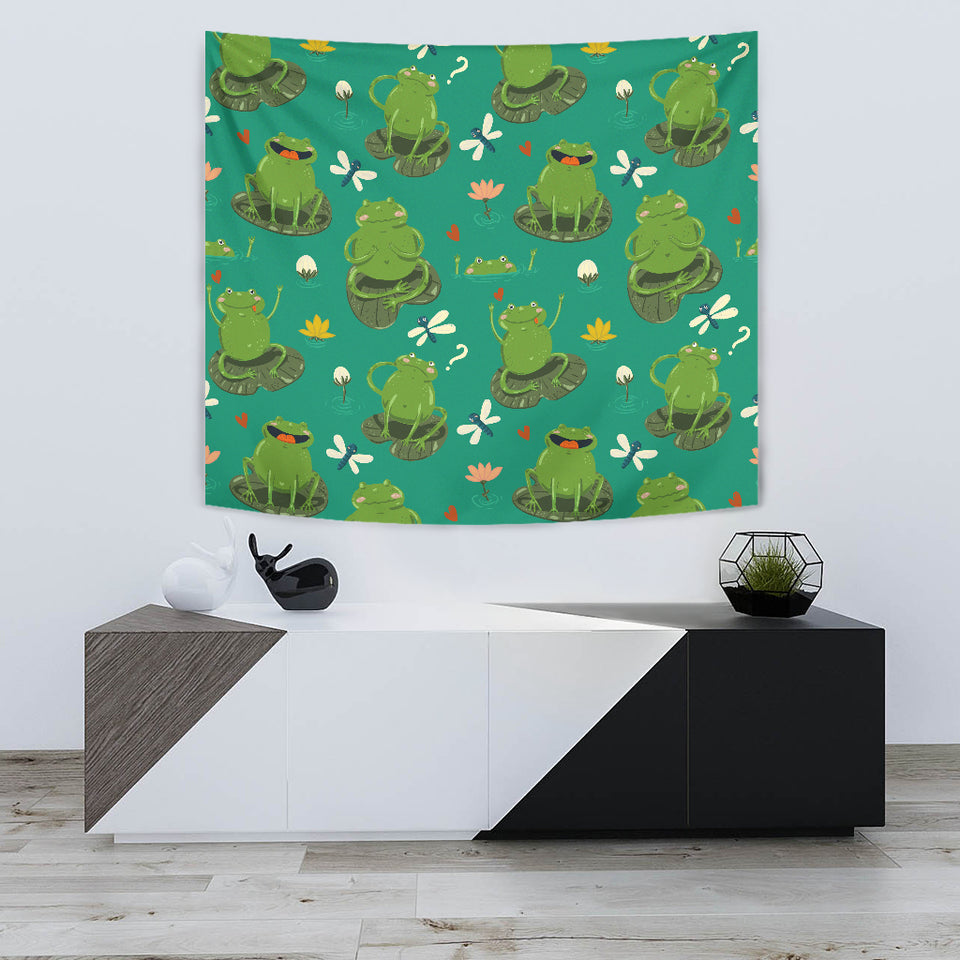 Cute Frog Dragonfly Design Pattern Wall Tapestry
