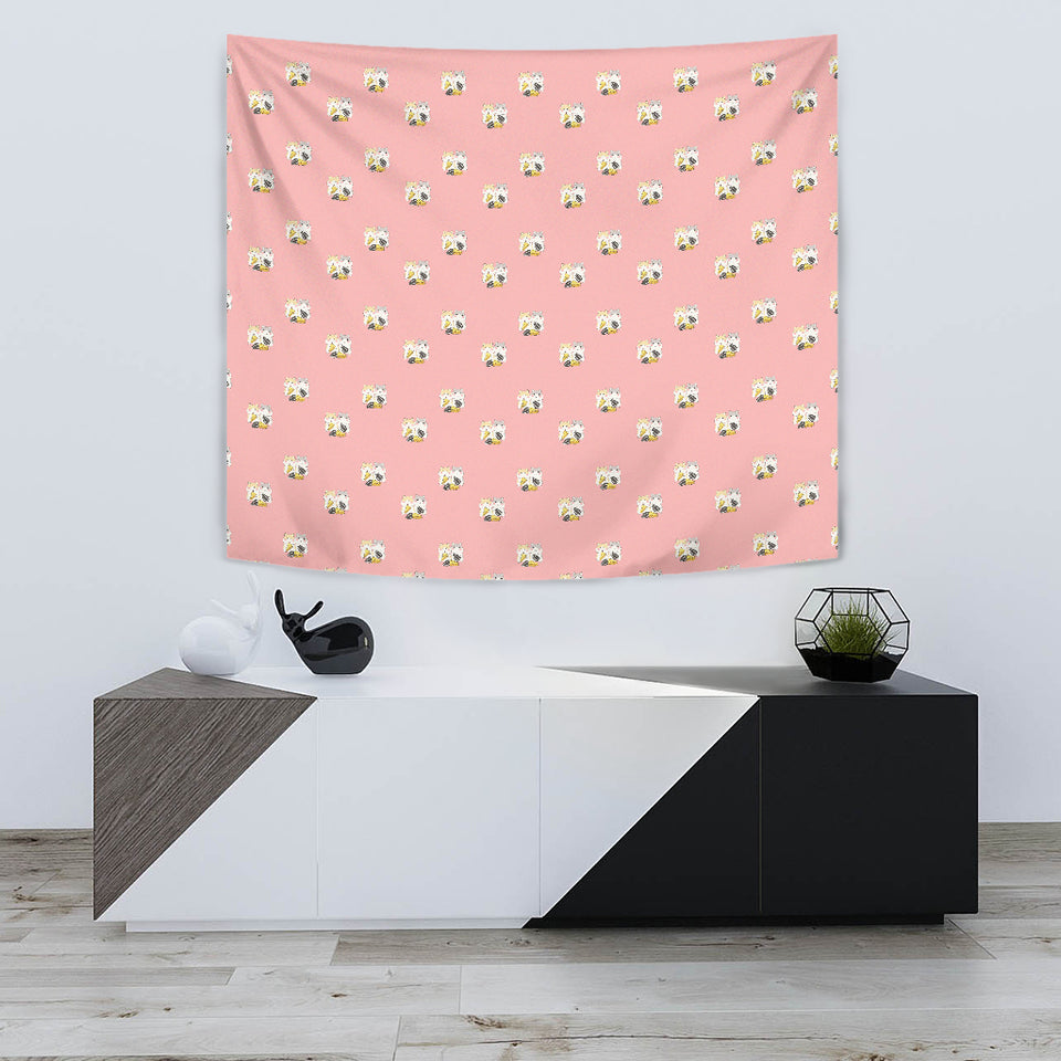 Cute Hamster Cheese Pattern Pink Background Wall Tapestry