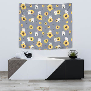 Cute Hamster Sunflower Pattern Background Wall Tapestry