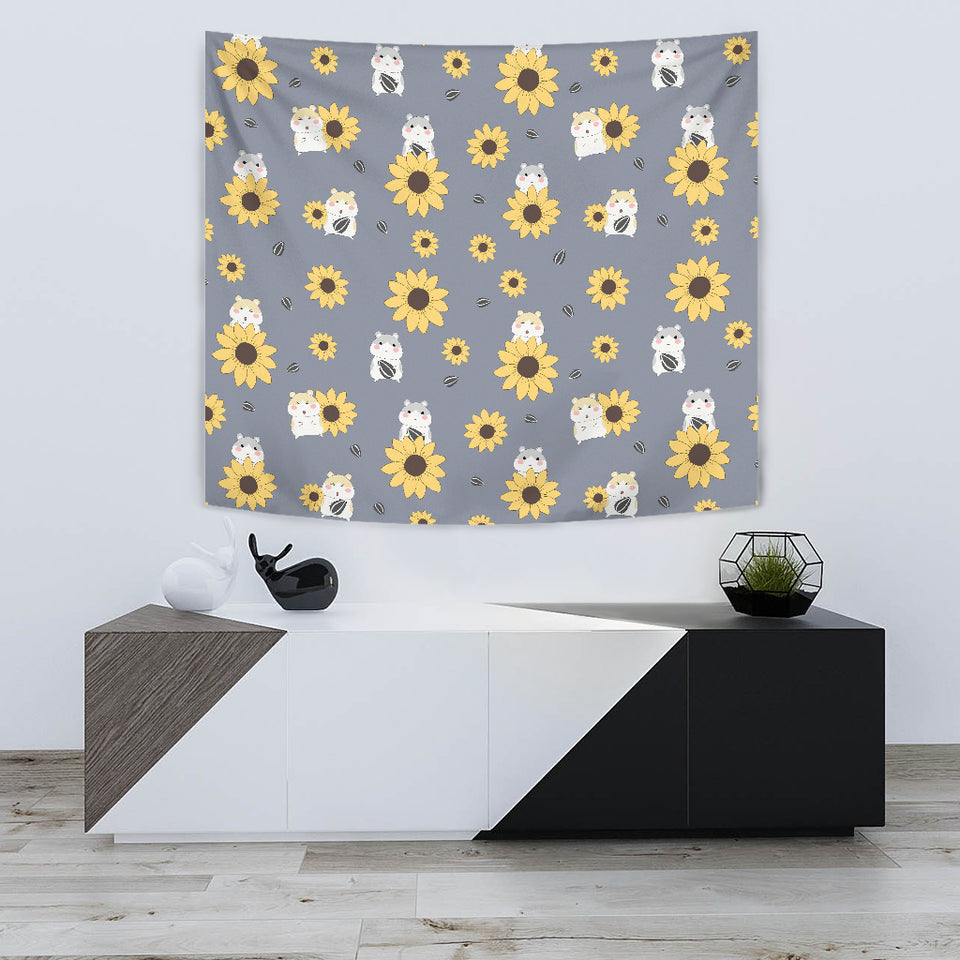 Cute Hamster Sunflower Pattern Background Wall Tapestry