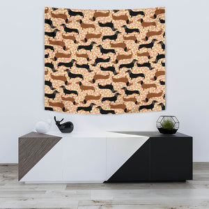 Dachshund Floral Background Wall Tapestry