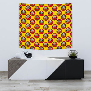Daruma Japanese Wooden Doll Yellow Background Wall Tapestry