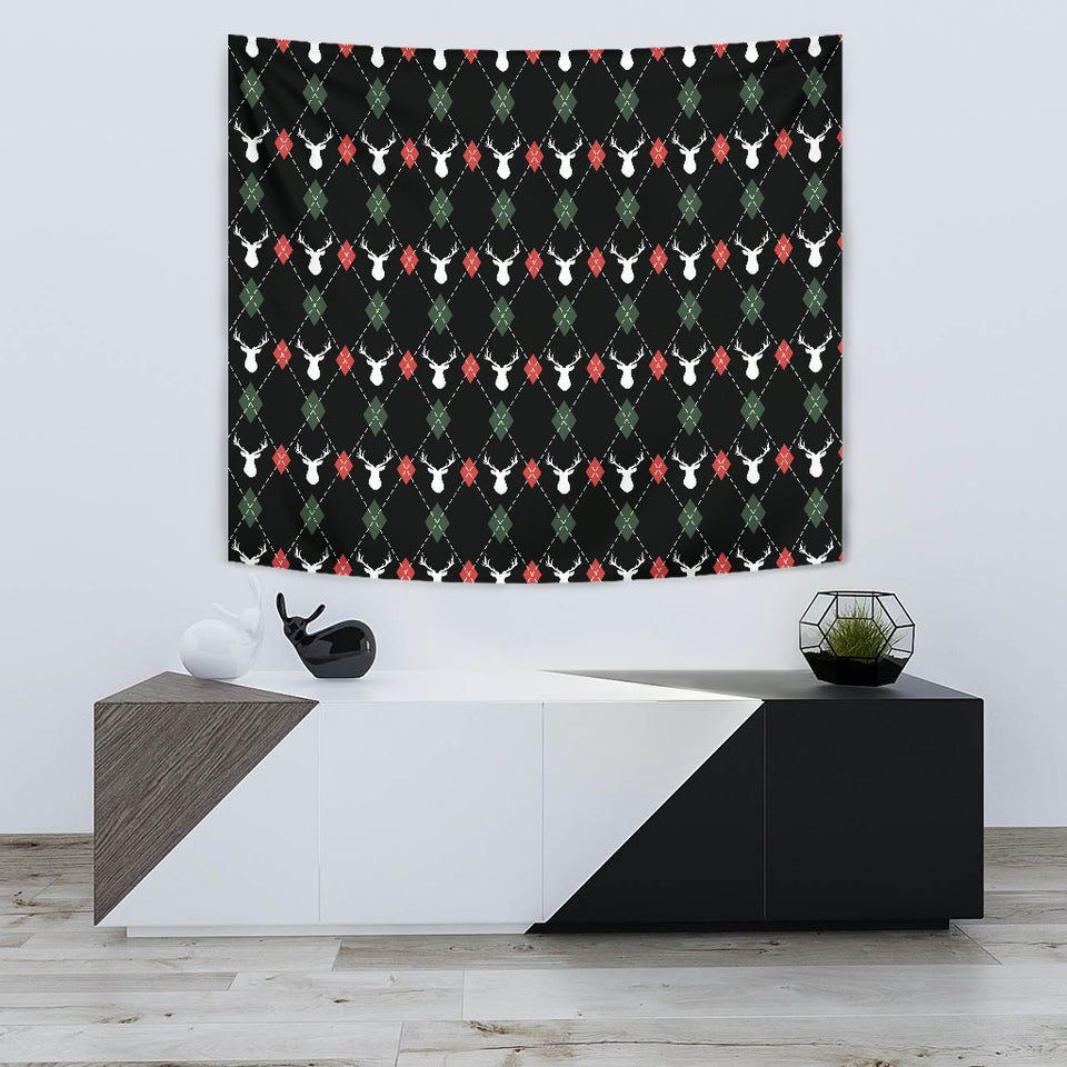 Deer Christmas New Year Pattern Argyle Wall Tapestry