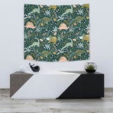 Dinosaurs Tropical Leaves Flower Pattern Wall Tapestry