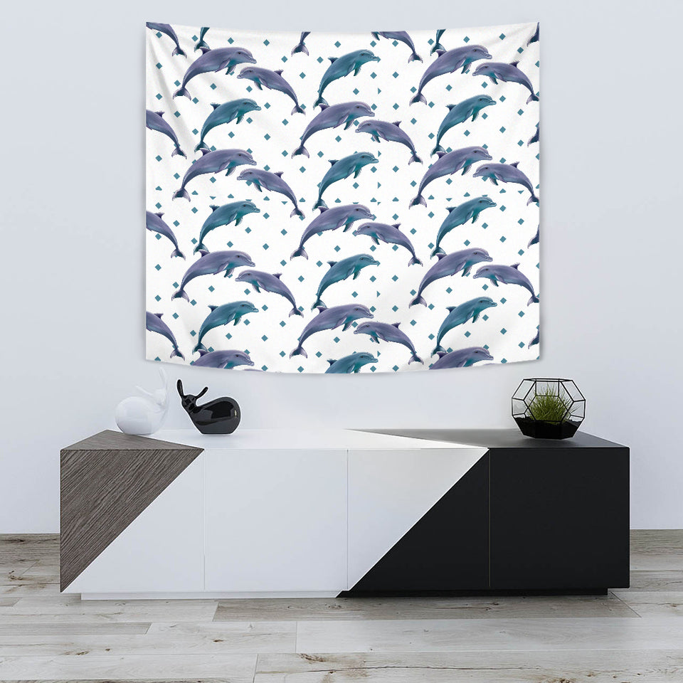 Dolphins Pattern Dotted Background Wall Tapestry