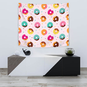 Donut Pattern Glaze Pink Background Wall Tapestry