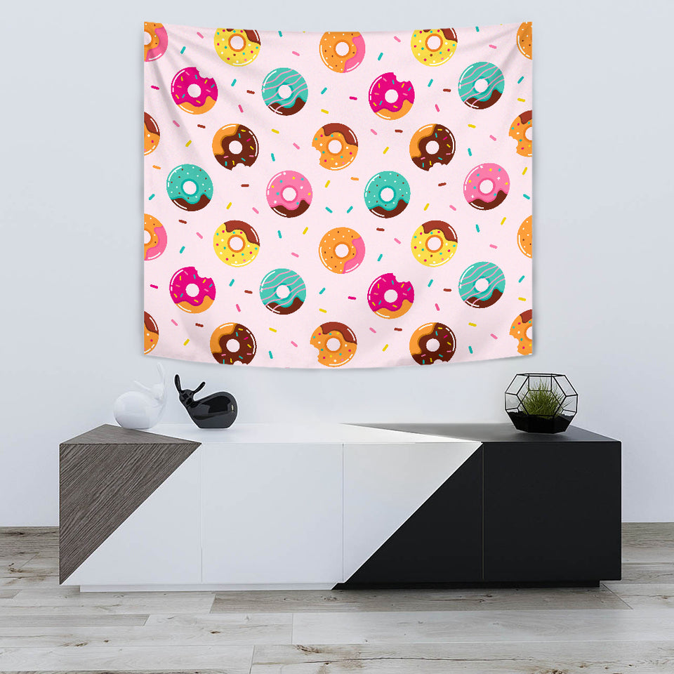 Donut Pattern Glaze Pink Background Wall Tapestry