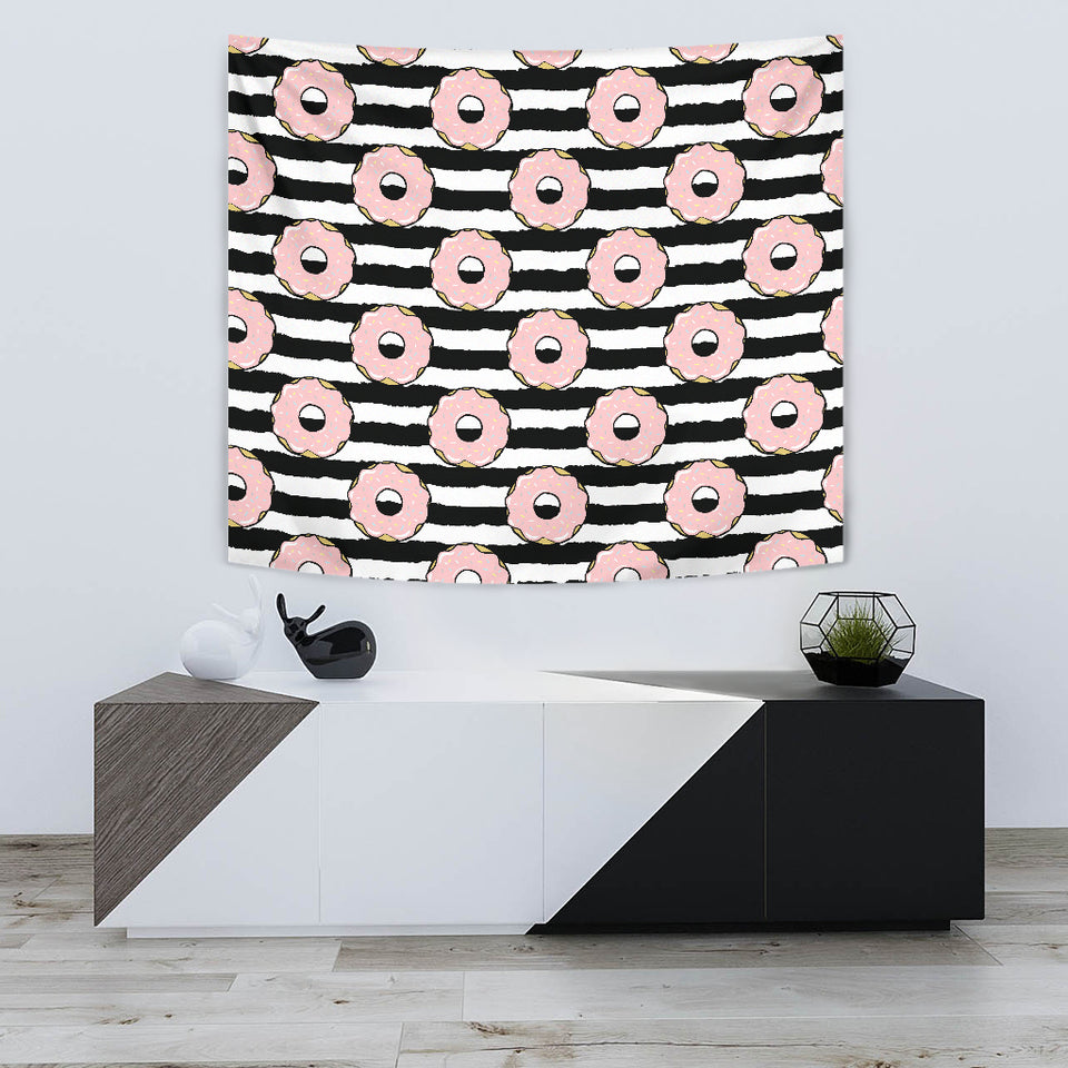 Donuts Pink Icing Striped Pattern Wall Tapestry