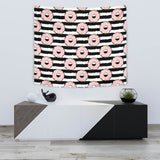 Donuts Pink Icing Striped Pattern Wall Tapestry