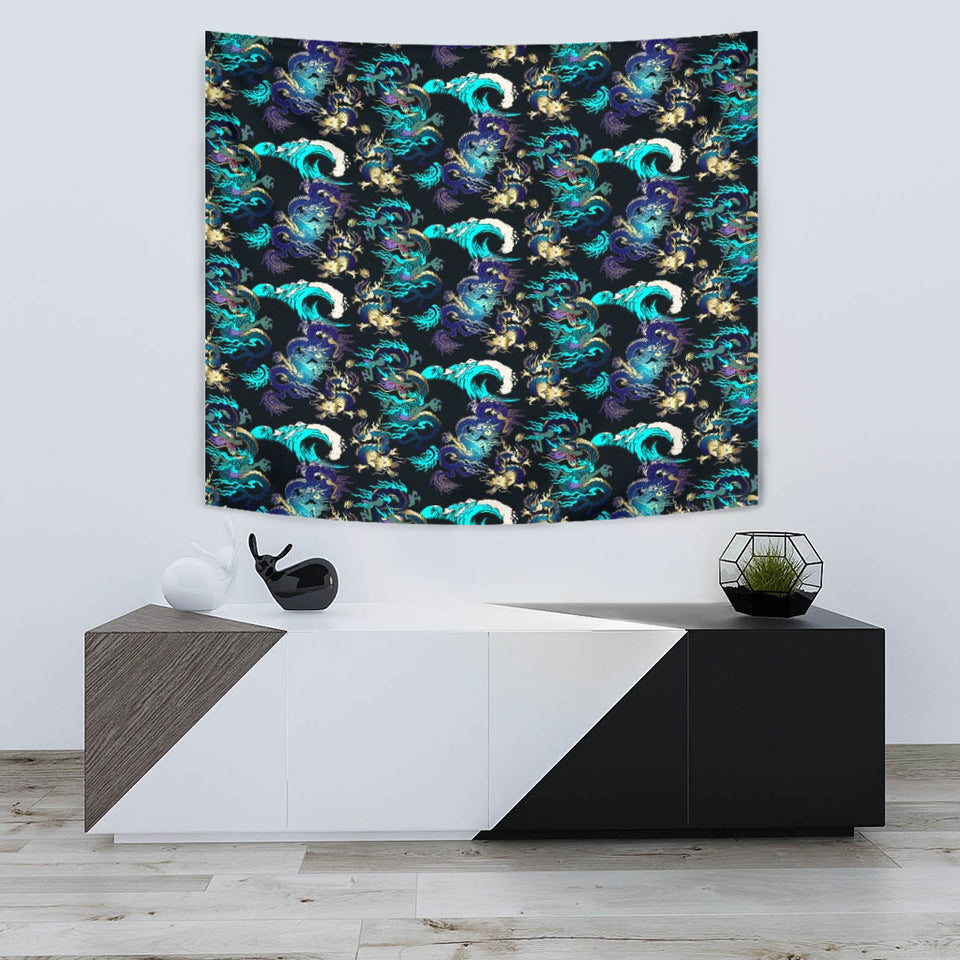 Dragon Sea Wave Pattern Wall Tapestry