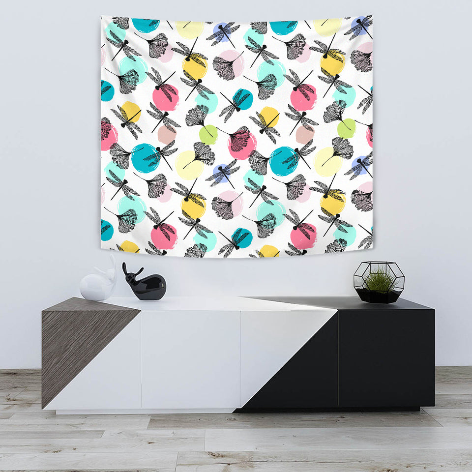 Dragonflies Ginkgo Leaves Pattern Wall Tapestry