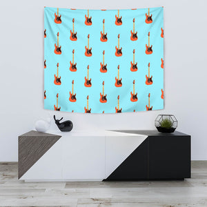 Electric Guitar Pattern Light Blue Background Wall Tapestry