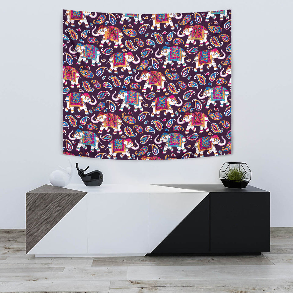 Elephant Indian Style Ornament Pattern Wall Tapestry