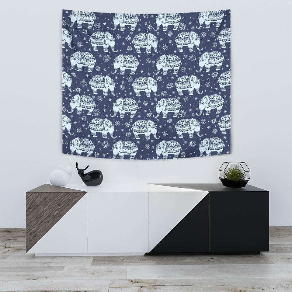 Elephant Tribal Design Pattern Wall Tapestry