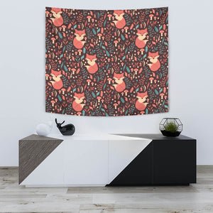 Fox Leaves Mushroom Pattern Wall Tapestry