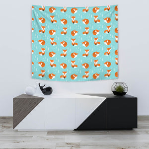 Fox Pattern Blue B Ackground Wall Tapestry
