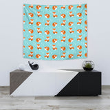 Fox Pattern Blue B Ackground Wall Tapestry