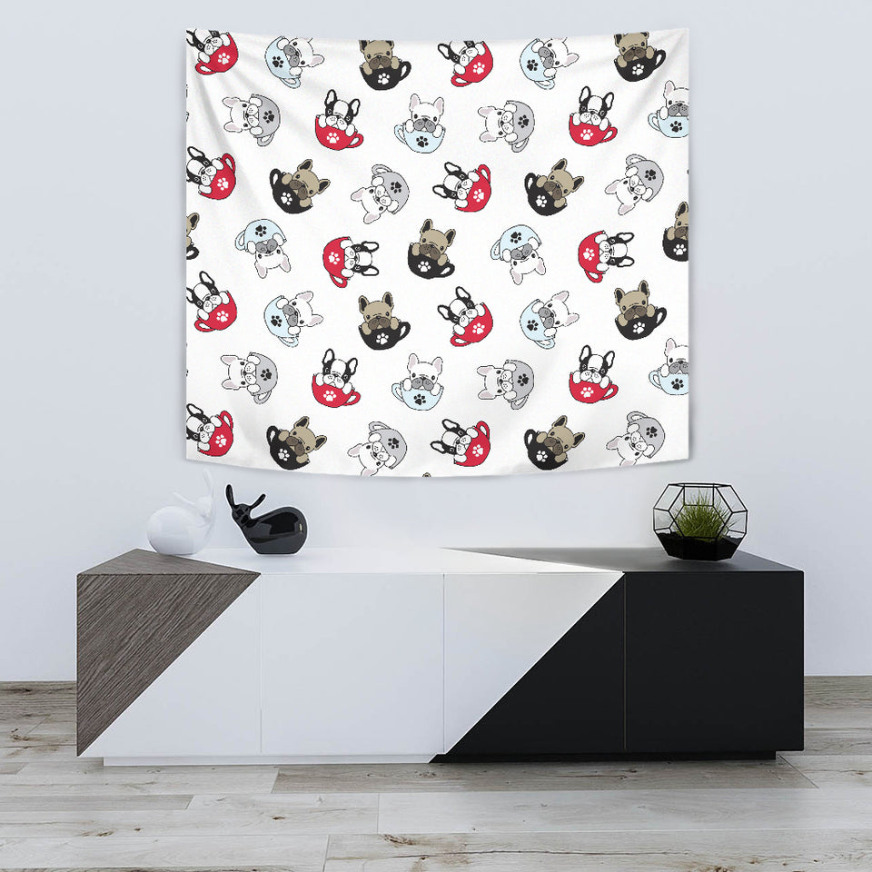 French Bulldog Cup Paw Pattern Wall Tapestry