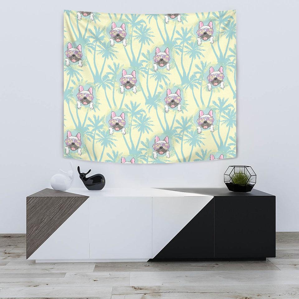 French Bulldog Hawaii Blackground Wall Tapestry