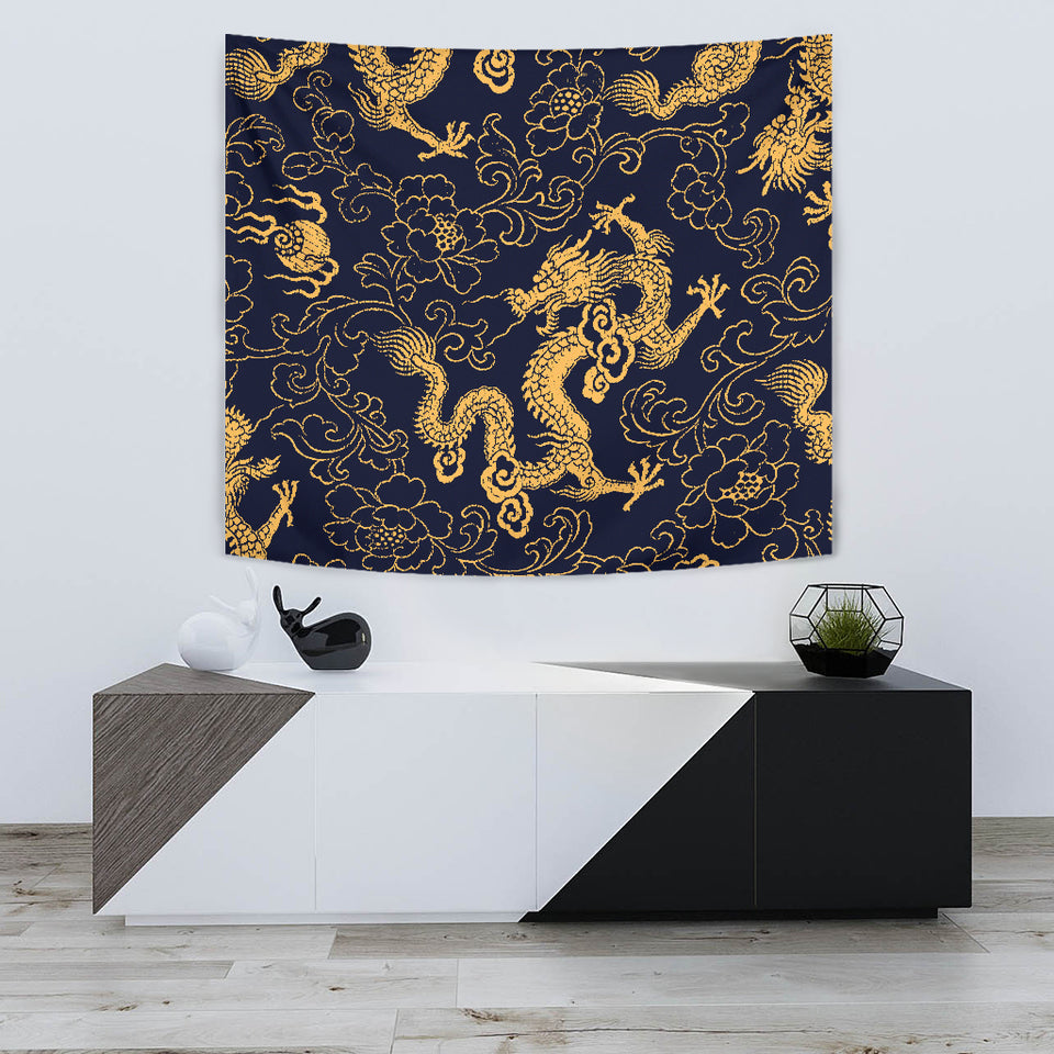 Gold Dragon Pattern Wall Tapestry