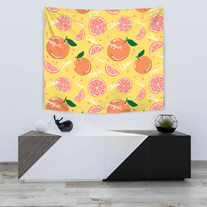 Grapefruit Yellow Background Wall Tapestry