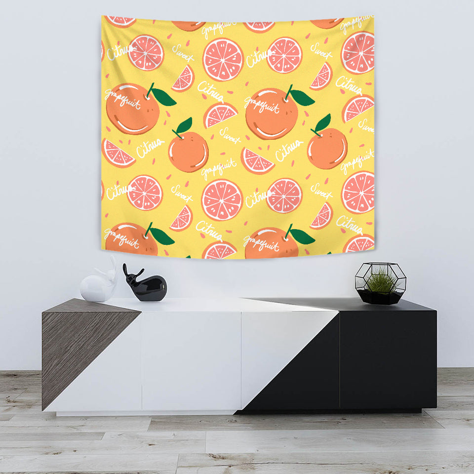 Grapefruit Yellow Background Wall Tapestry