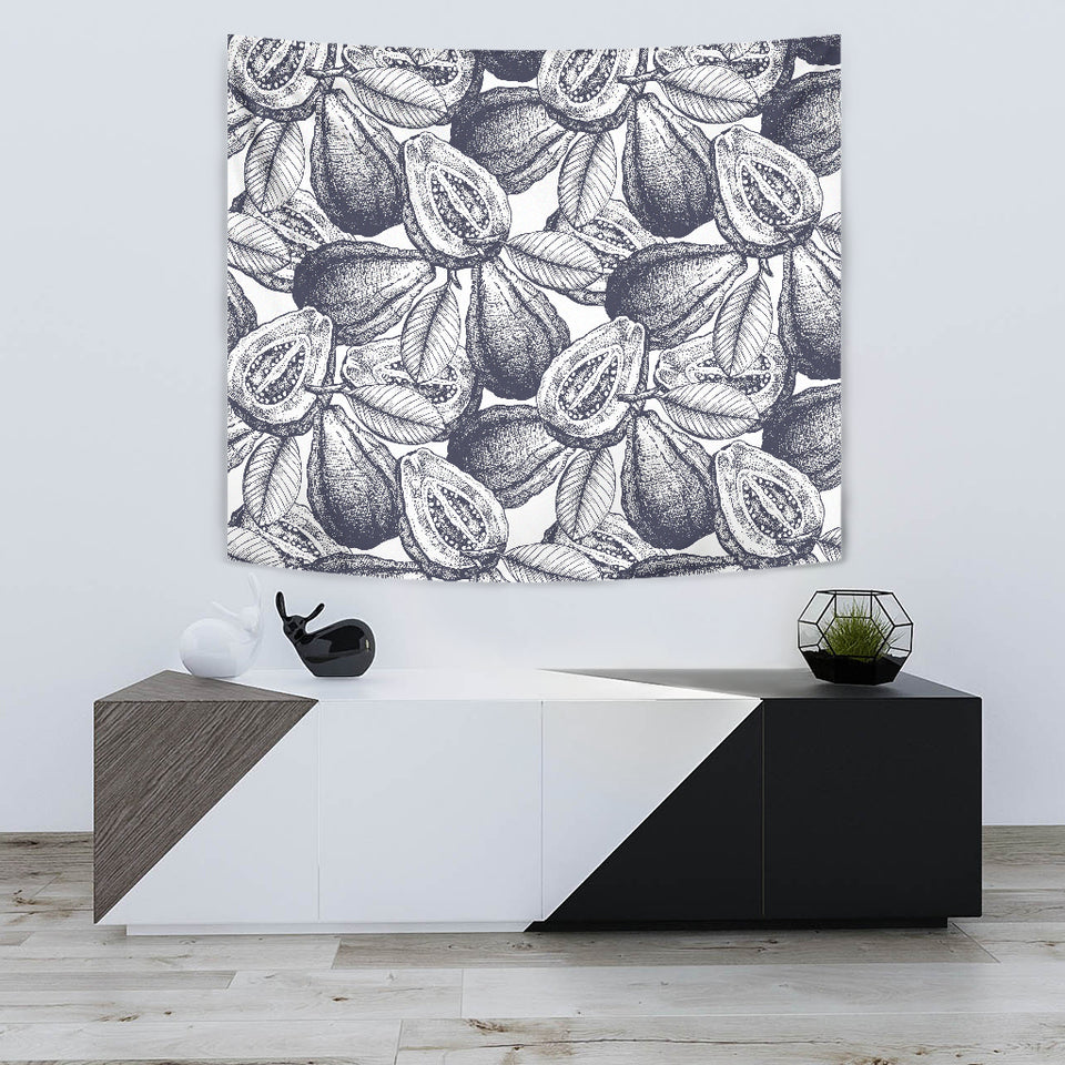 Guava Tropical Hand Drawn Pattern Wall Tapestry
