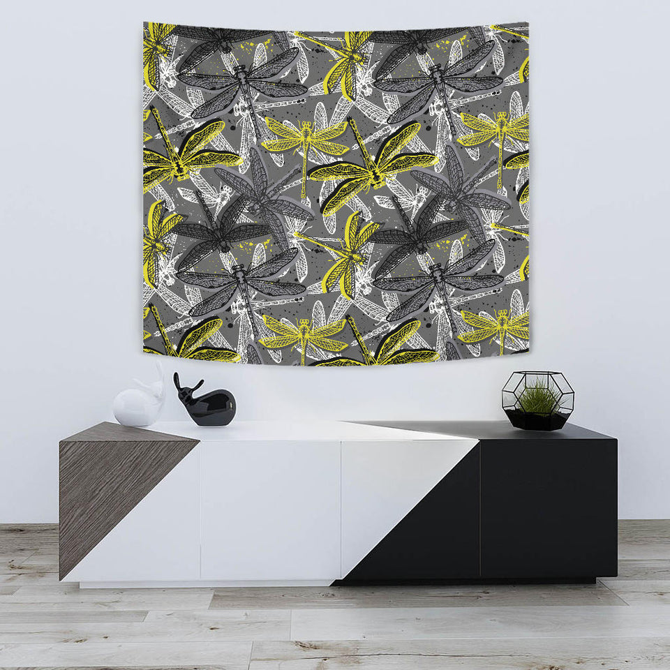 Hand Drawn Dragonfly Pattern Wall Tapestry